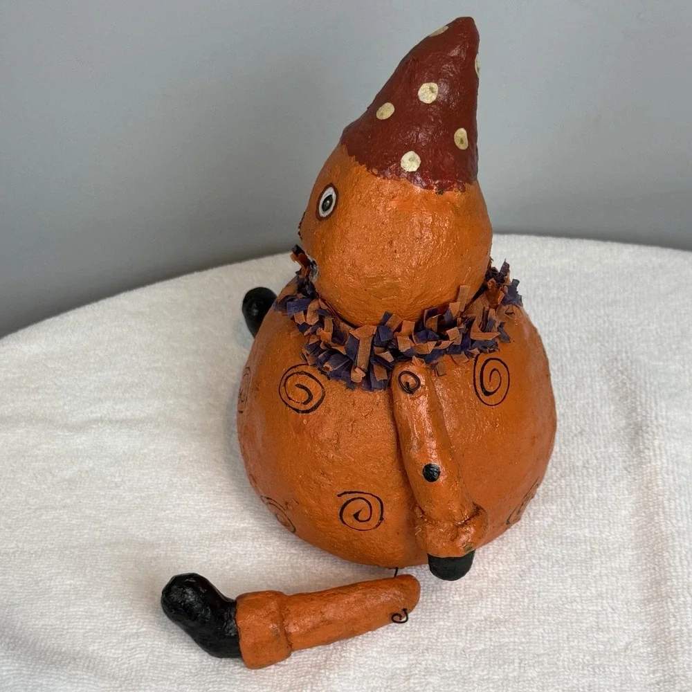 Primitive Folk Art Paper Mache Pumpkin Halloween Shelf Sitter Figure Retro